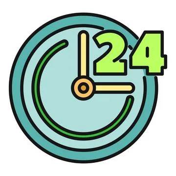 Clock displaying 24 hours service availability icon Stock Illustration