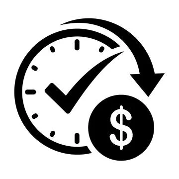 Clock with Dollar Coin and Check Mark Icon time money Stock Illustration