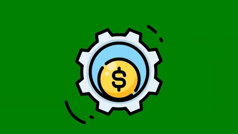 Clock dollar symbol green background gear wheel sign center inside green screen Stock Footage 314063736
