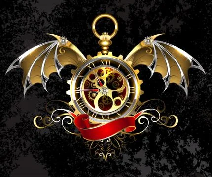 Clock with dragon wings Stock Illustration