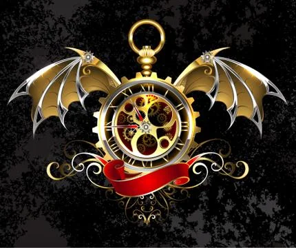 Clock with dragon wings Stock Illustration