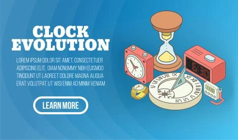 Clock evolution concept banner, isometric style Illustrazione stock