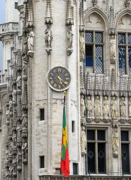 Clock at facade - Grand Place in the centre of Brussels Stock Photos