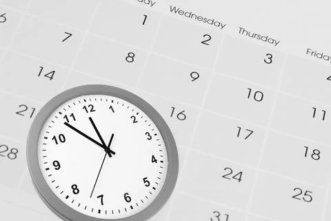 Clock face and calendar composite Stock Photos