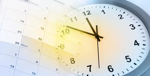 Clock face and calendar composite Stock Photos