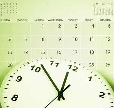 Clock face and calendar composite Stock Photos