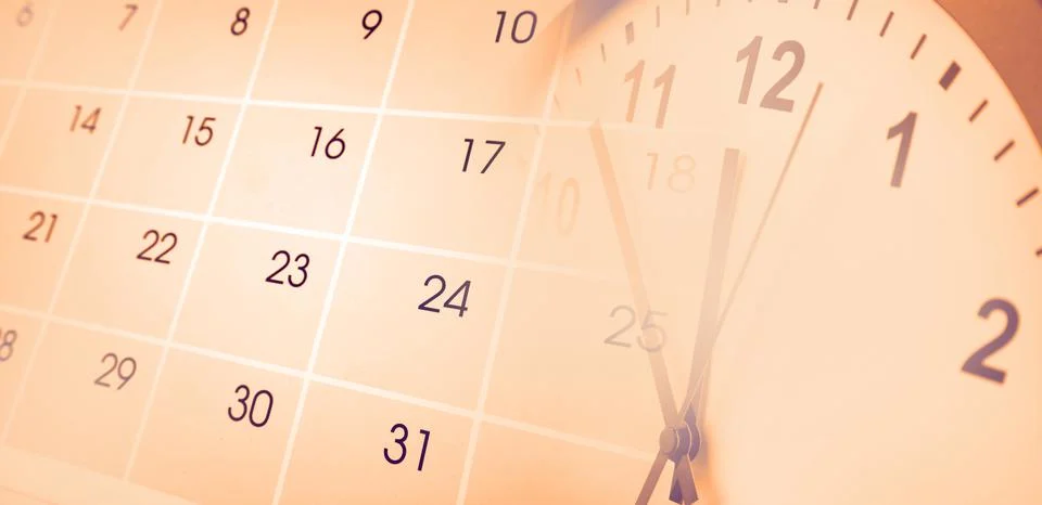 Clock face and calendar composite Stock Photos