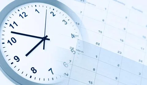 Clock face and calendar composite Stock Photos