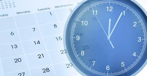 Clock face and calendar composite Stock Photos