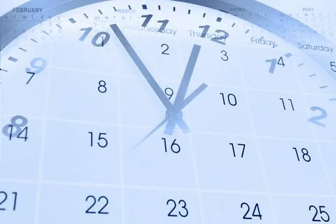 Clock face and calendar composite Stock Photos