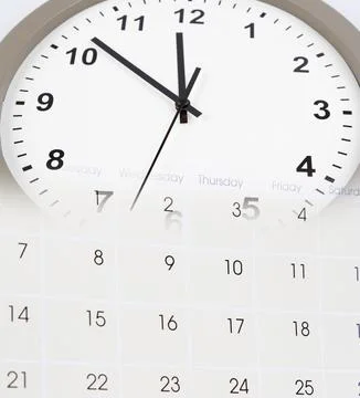 Clock face and calendar composite Stock Photos