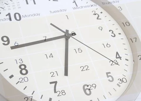 Clock face and calendar composite Stock Photos