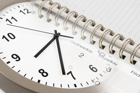 Clock face and calendar diary composite Stock Photos