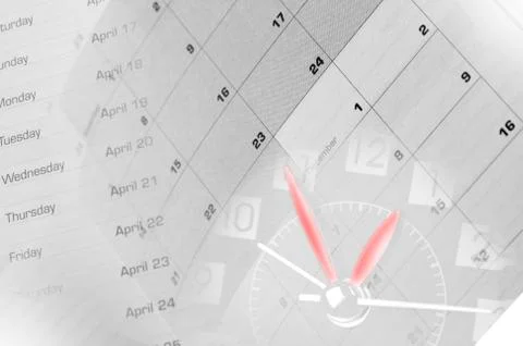 Clock face and calendars composite Stock Photos