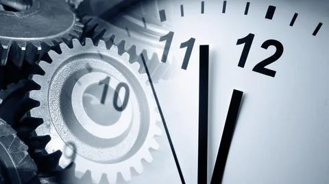 Clock face and cogs composite Stock Photos