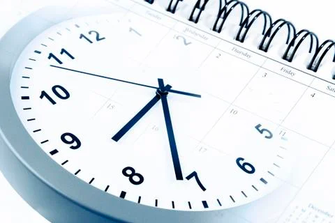Clock face and diary calendar Stock Photos