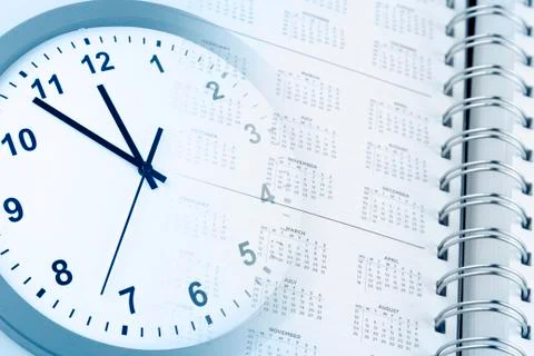 Clock face and diary calendar Stock Photos