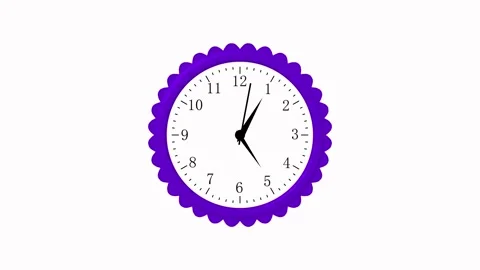 Clock face animation with purple scalloped edge. Clock face black hands tim.. Stock Footage 337622084