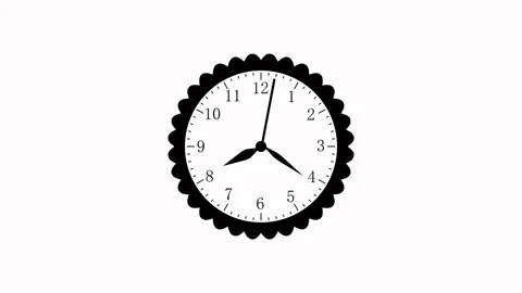 Clock face animation with scalloped edge. Clock face black hands time displ.. Stock Footage 337622082