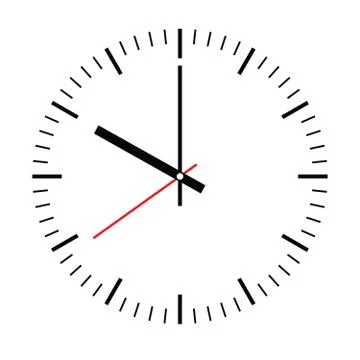 Clock face. Blank hour dial with hour, minute and second hand. Dashes mark Stock Illustration