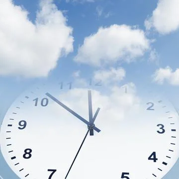 Clock face in blue sky. Time passing Stock Photos