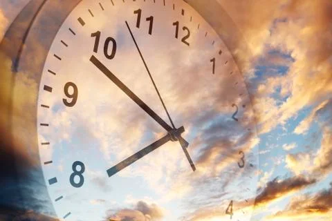 Clock face in bright sky Stock Illustration