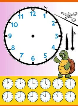 Clock face cartoon educational worksheet for kids Cartoon illustrations of... Fotos de archivo