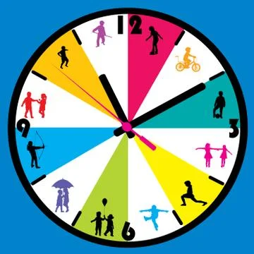 Clock face with children silhouettes Stock Illustration