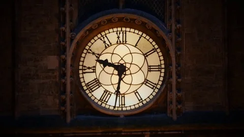 Clock Face Close Up on Gothic Church Tower Stock Footage 76574910
