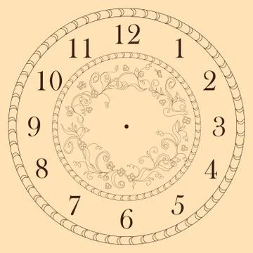 Clock face decorated with doodle flowers Stock Illustration
