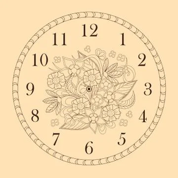 Clock face decorated with doodle flowers Stock Illustration