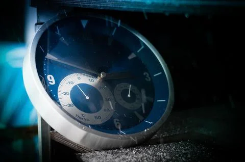 Clock face with digits nine, six and three. Time concept in universe Stock Photos
