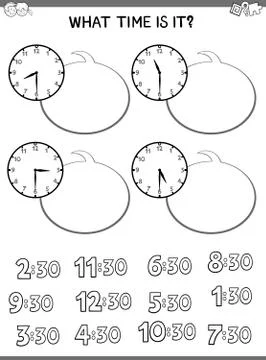 Clock face educational workbook for kids Stock Illustration