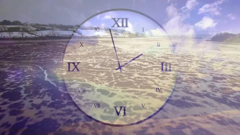 Clock face fading triggers hands rotating and jumping on dial, showing time Stock Footage 328229583