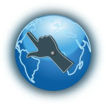 Clock-face hand over blue planet Earth Stock Illustration