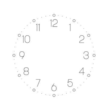 Clock face. Hour dial with numbers. Dots mark minutes and hours. Simple flat Stock Illustration