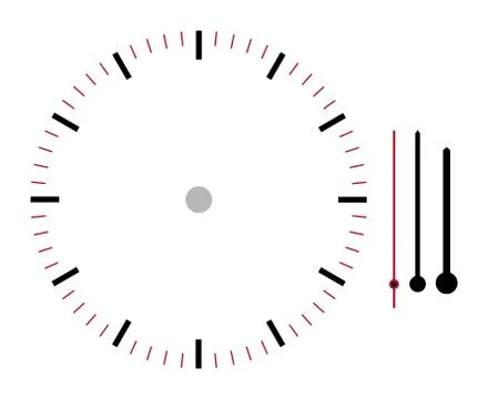 Clock face illustration with hour minute and second hands isolated on white b Stock Illustration