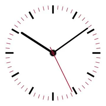 Clock face illustration second minute hour hands Stock Illustration