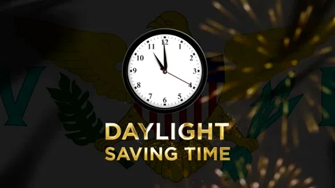 Clock face indicating daylight saving time change with golden text overlay .. Stock Footage 346541249