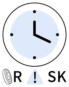 Clock face indicating time with the word RISK below, incorporating a coin and イラスト素材