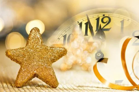 Clock face before midnight on the New year eve Stock Photos