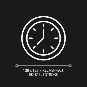 Clock face pixel perfect white linear icon for dark theme Stock Illustration