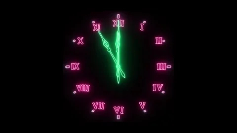 Clock face purple green hands roman numerals hands gradually accelerate Stock Footage 308879451