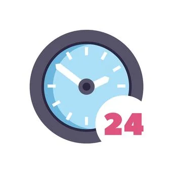 Clock face showing 24 hours open around the clock Stock Illustration