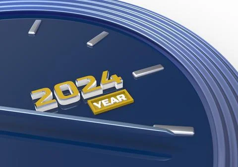 Clock face showing the new or current year 2024. 3D rendering illustration Stock Illustration