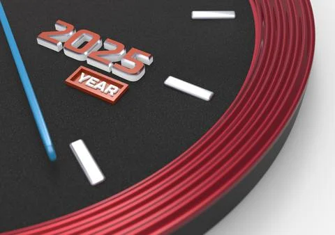 Clock face showing the new or current year 2025. 3D rendering illustration Stock-Illustration