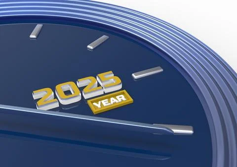 Clock face showing the new or current year 2025. 3D rendering illustration Stock Illustration