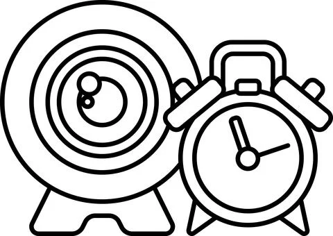 Clock with a face sits next to a camera lens Stock Illustration