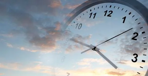 Clock face in sky. Time passing Foto stock