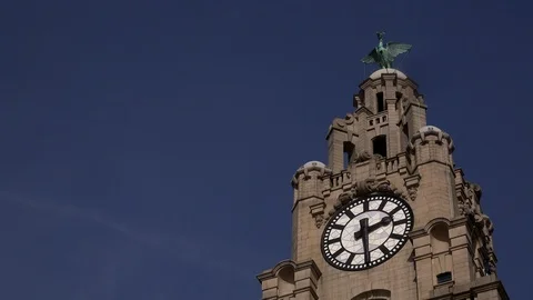 Clock face time passing Liverpool city centre Northern part of England 4K Stock Footage 105348458